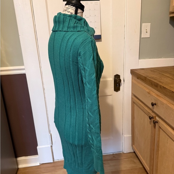 Size Small Teal Long Sleeve Cable Knit Dress - Picture 4 of 10